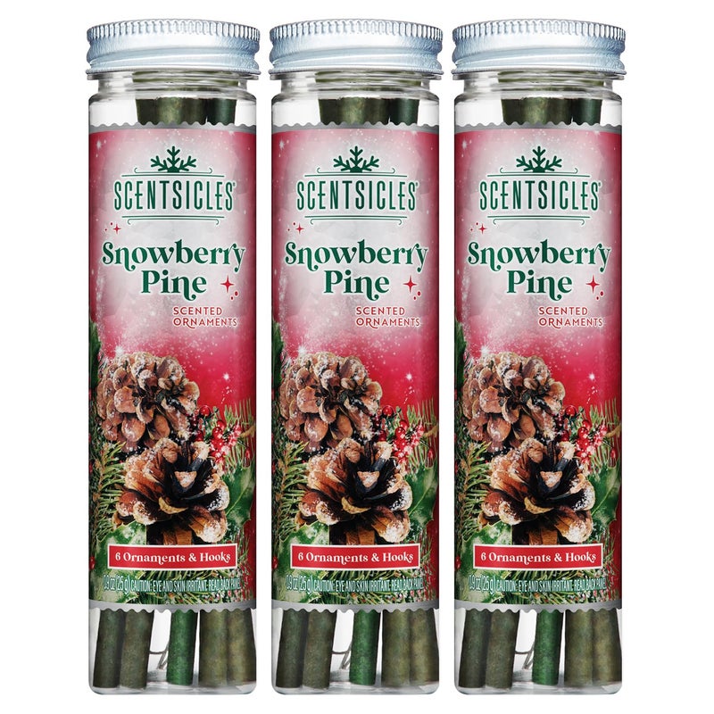 Scentsicles Snowberry Pine Scented Christmas Ornaments with Hooks - 3 Bottles (18 Sticks Total) - Image 1